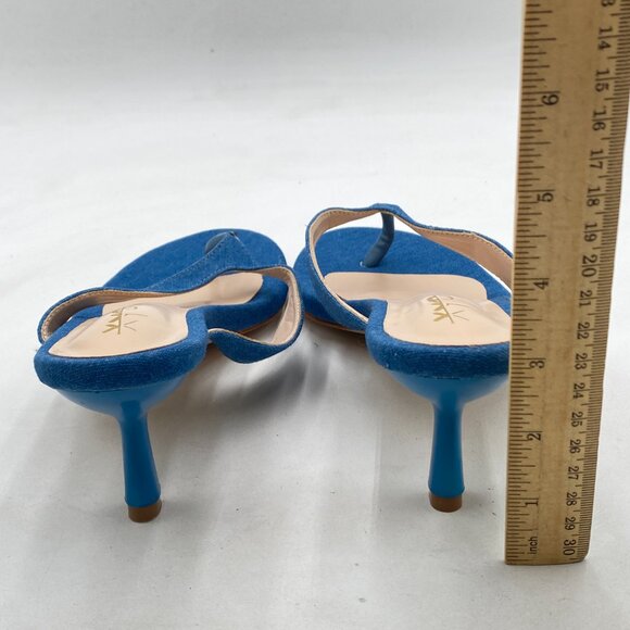 XYD Blue Denim Thong Sandals Mid Heel Flip Flops Open Toe Daily Wearing Slippers - Picture 5 of 8